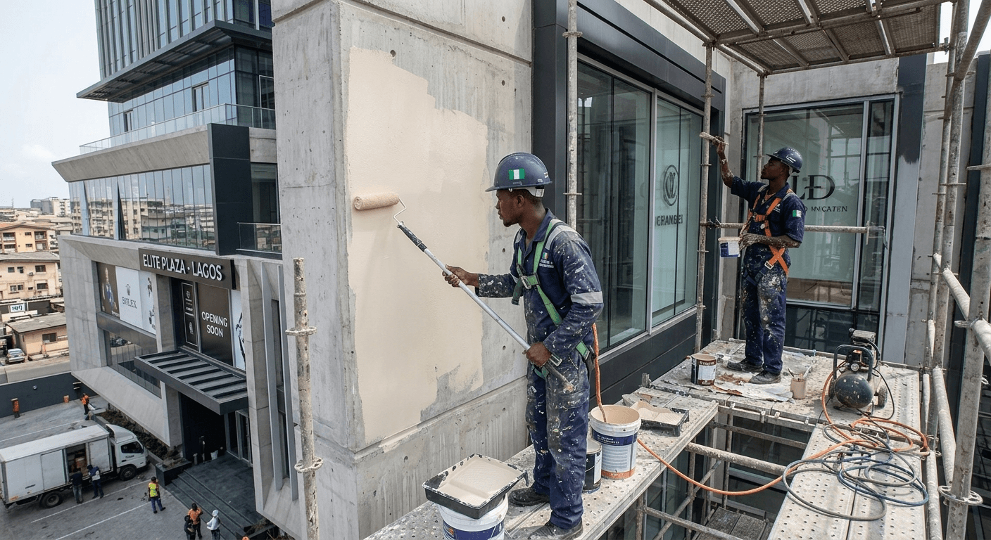 Men renovating, painting a residential apartment